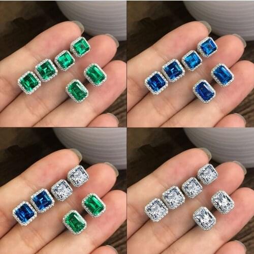 Simple Square/Rectangular Cubic Zirconia Stud Earrings for Women Temperament Accessories Wedding Engagement Fashion Jewelry 2021