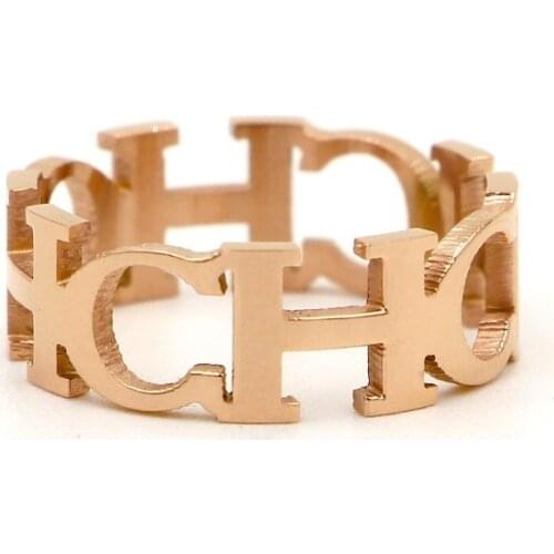 2020 Hot new classic hollow CH letter titanium steel ring female wild girl gift tide