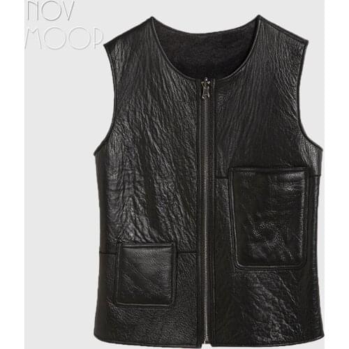 Black men Middle-aged genuine leather real sheepskin shearling fur vest winter warm coat jackets chalecos para hombre LT2394