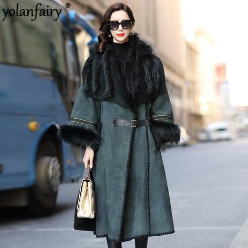 Winter Coat Women Sheep Shearing Real Fur Coat Women Fox Fur Collar Windbreaker for Womens Clothing Manteau Femme BT18Y151 YY736