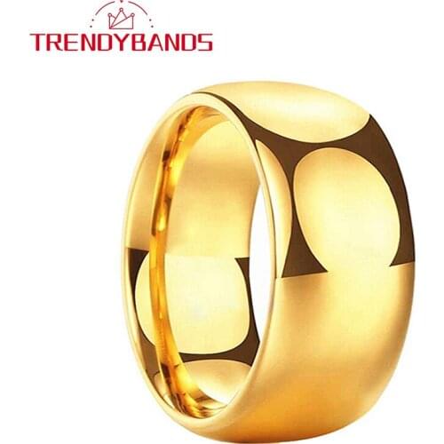 10MM Gold Mens Tungsten Carbide Wedding Bands Womens Engagement Rings Domed Polished Shiny Comfort Fit