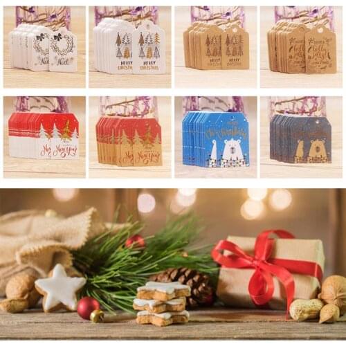 100pcs Merry Christmas Tags Kraft Paper Card Gift Label Tag DIY Hang Tags Gift Wrapping Decor Gift Card