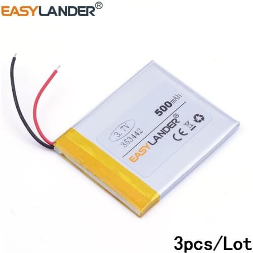 3pcs /Lot 3.7V 500mAh Rechargeable li-Polymer Li-ion Battery For GPS PSP MP3 mp4 SPeaker DIY PAD Power LED Bluetooth Pen 353442