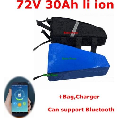 72V 30ah lithium ion Triangle battery li ion BMS with bluetooth for 5000w 3500w Motorcyle scooter bike bicycle + 5A Charger bag