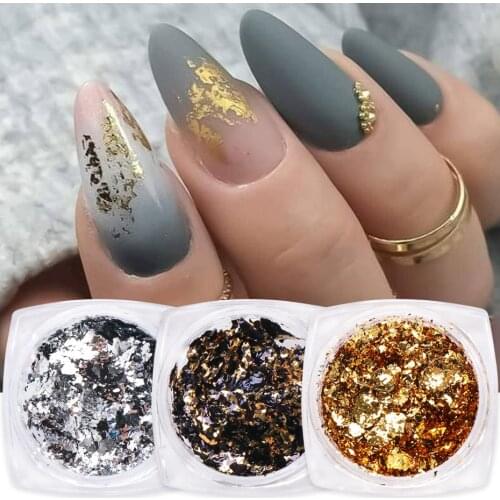 3g Aluminum Foils Sequins Irregular Flakes Gold Silver Nail Glitter Mirror Powder Paillette Manicure Nail Art Decorations JI1858