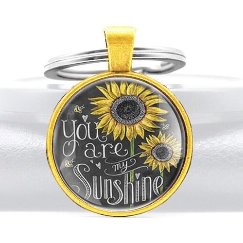 You Are My SunShine Pendant Key Rings Charm Men Women Sunflower Key Chains Jewelry