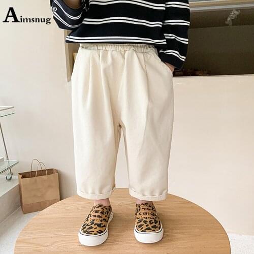 Unisex Boys Girls Pants Autumn Casual Elastic Waist Pant Children Fashion Loose Trousers White Khaki Pantalon Kids Clothing 2021
