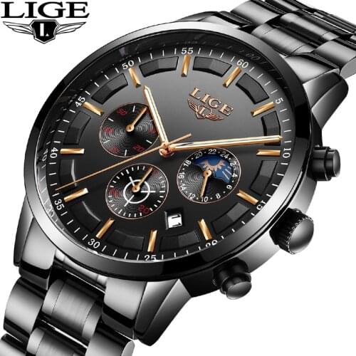 LIGE Watch Mens Sports Waterproof Top Luxury Brand Quartz Clock Business Fashion Full Steel Mens Watches Relogio Masculino+Box