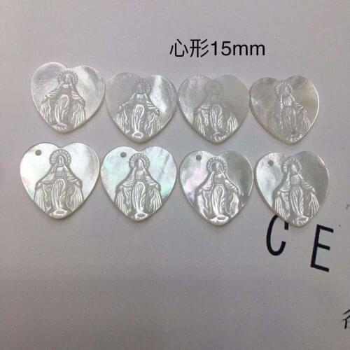 Virgin Mary 15x15mm white heart shaped DIYSea Shell Jewelry Accessories Sea Shells Earrings Bracelet Necklace Jewelry Decor