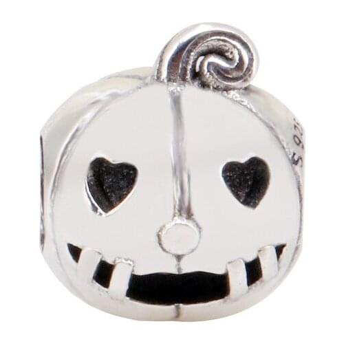 DoDoFly Authentic 925 Silver Halloween cute pumpkin head personality fun beads Fit Original charms Bracelet Necklace Pendant