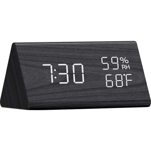 Digital Alarm Clock Electronic,Humidity & Temperature Detect Wood Design for Bedroom, Bedside, Desk, Office, Kids