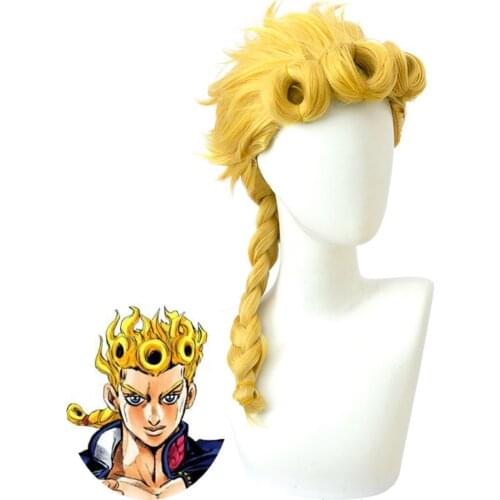 HSIU Giorno Giovanna wig Anime JoJos Bizarre Adventure Role cosplay Golden yellow high Fiber synthetic Hair+Free brand wig cap