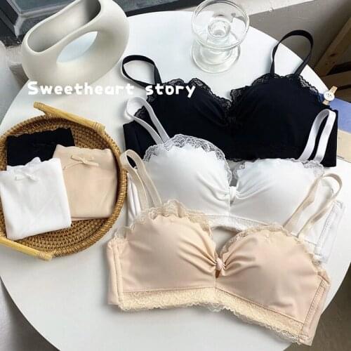 Korean Bra Briefs Set Women Cotton Underwear Sexy Lace Underwear Female Push Up Bra Ice Silk Seamless Panties Sexy Lingerie Set
