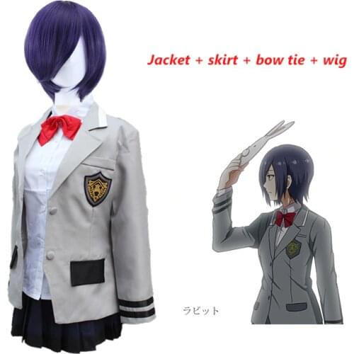 4 PCS Anime Tokyo Ghoul Touka Kirishima Cosplay Costume School Girl Uniform Purple Wig Women Halloween Carnival Suit Skirt Set