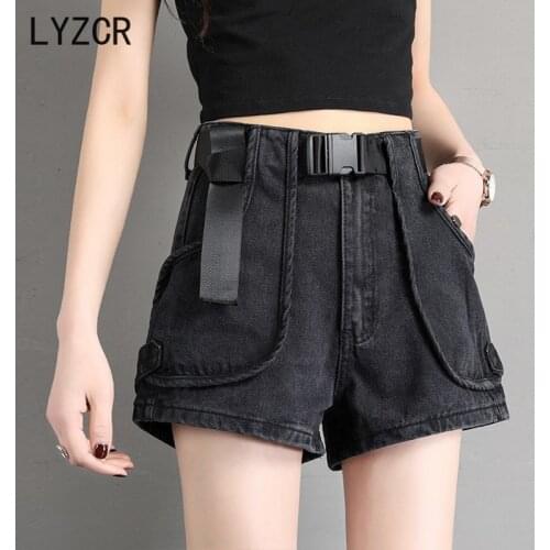 LYZCR Wide Leg Denim Shorts Women Summer Vintage High Waist Womens Jeans Shorts Loose A Line Sexy Hot Black Shorts For Women