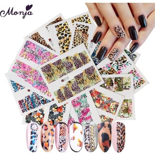 Monja 12 Pcs/Set Water Transfer Nail Art Stickers Flower Leopard Animal Pattern Water Slider Nail Decals DIY Manicure Decoration