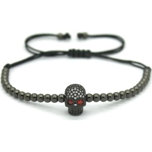 10 pieces/lot) Design Men Bracelets Micro Pave CZ Skull Head Braided Macrame Charm Bracelets Men Beads Jewelry Gift fit watch