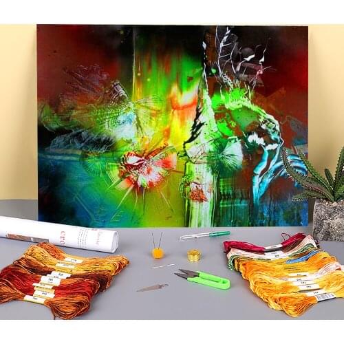 Abstract Flowers-butterflies Printed Fabric 11CT Cross Stitch Embroidery Kit DMC Threads Handicraft Needlework Floss