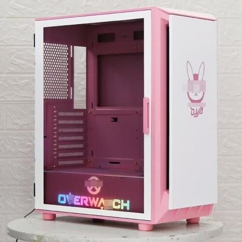 Computer Case Desktop DIY Custom Water-Cooled E-Sports Games Transparent Full Transparent Pink Anime ATX