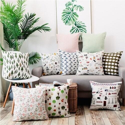 Nordic Cotton And Linen Garden Pillow Lattice Bedside Sofa Car Cushion Pillowcase Home Textiles