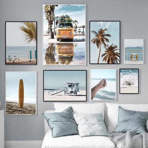 Nordic Minimalist Beach Surfboard Canvas Painting Print Landscape Art Poster Wall Picture For Living Room Modern Home Decor T191