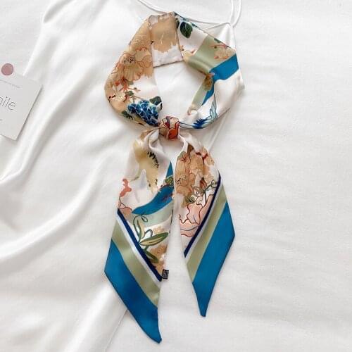 New Aesthetic Literary flowers printing long scarf female Literary fashion decorative scarf headband tie wrist strap bag belt