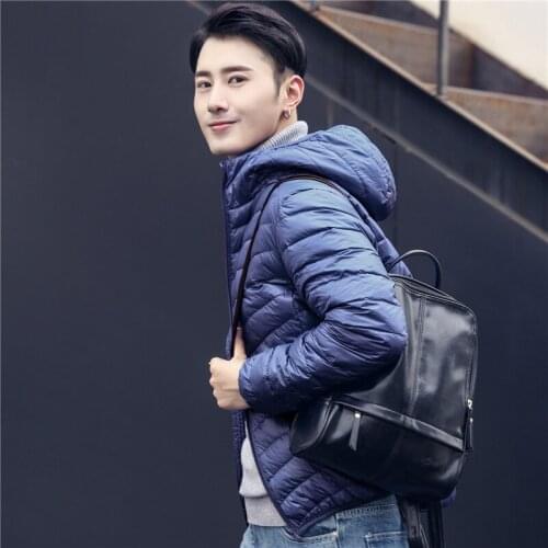 New thin light portable mens down coat solid color stand collar casual warm winter clothing plus size white duck down jacket