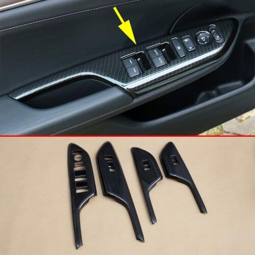 Carbon Fiber Look Window Switch Panel Trims For Honda Civic 10th Sedan Hatchback 2016-2019 LHD Door Mirror Adjustment Lock Cover