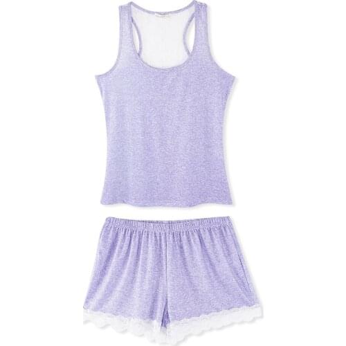 Print Fashion Casual Sleeveless Tank Tops Hot Shorts Sleepwear Pajamas Sets For Women Loose Night Lace Splice 2pcs Home Clothes