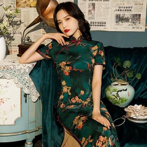 Cheongsam Young Girl Improved Retro Republic of China Chinese Style Catwalk Elegant Dress Long Short Sleeve women clothing
