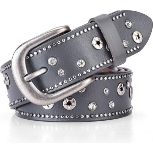 2019 Hot Women Belts Fashion Rivets Bling Waist Straps Good Quality Leather and Metal Buckle Retro Casual Belts Lady Luxury Belt