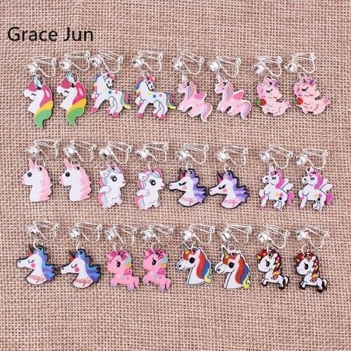 GRACE JUN Unicorn Clip on Earrings for Women Girl Party Birthday Without Pierced Earrings Cute Hypoallergenic Earrings Good Gift