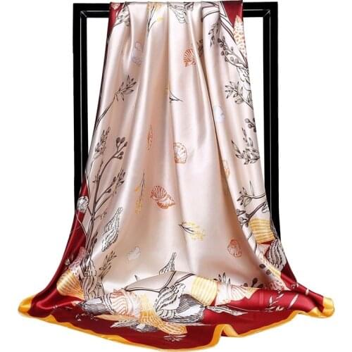 Printed Silk Scarves Women 90*90cm Square Plant Flowers Head Hijab Scarf Ladies Spring Shawl Wrap Muffler Pareo Bandanna Female