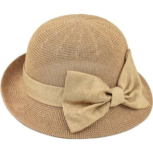 2021 Simple Summer Beach Hat Female Casual Panama Hat Lady Brand Women Flat Brim Bowknot Straw Cap Girls Sun Hat