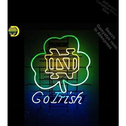 Sports Teams University of ND GoIrish Neon Sign Brand REAL GLASS Lighted Garage Signs Windows Garage Wall Sign Bright Color beer