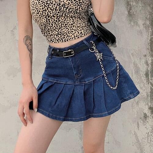 JMPRS Women Jeans Skirts Summer High Waist Pleated Skirts Fashion Zipper Mini Skirts Streetwear Bottom Skinny Blue Skirt New
