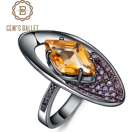 GEMS BALLET Natural Citrine Gemstones Finger Rings 925 Sterling Silver Geometric Shape Ring for Women Bijoux Fine Jewelry