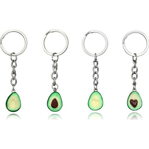 1Pc Lover Jewelry Fruit Key Chain Ring Keyring Couple Bag Chain 3D Printed Soft Pottery Avocado Keychain Jewelry