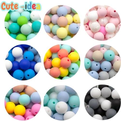 Cute-idea 10Pcs 9/12/15mm Round Silicone Beads Food Grade Baby Teething Chewing Teethers DIY Nursing Necklace Pacifier Chain toy