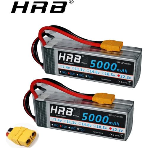 2PCS 22.2v 5000mah HRB 6S Lipo Battery 50C with EC5 XT90 connector for RC XMAX Car Monsters RC helicopter trex 700 800 Drones