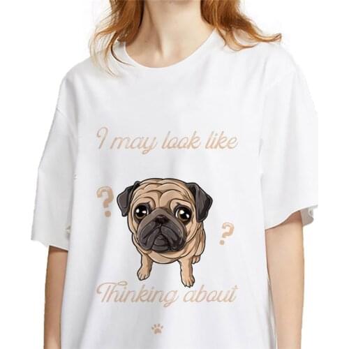 2021 New Ladies T shirt Kawaii pug dog animal graphic print Ulzzang Harajuku Tshirt Round Neck Short Sleeve Women top tee