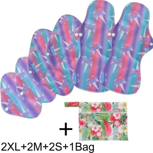 Ohbabyka 7Pack (2S+2M+2XL+1BAG) Bamboo Charcoal Sanitary Pads Reusable Health Higiene Feminina Menstrual Cloth Maternity Pads