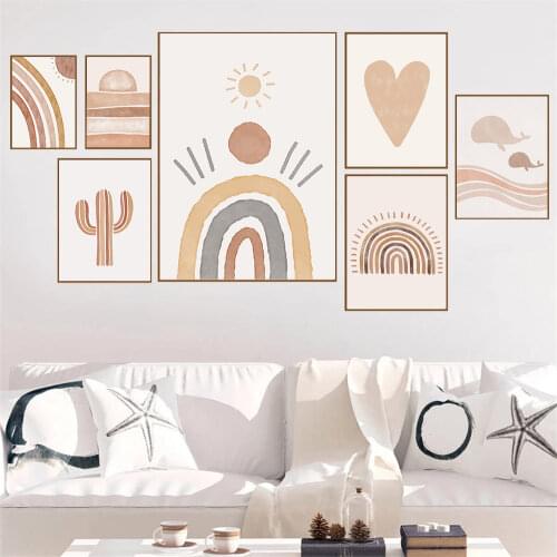 Abstract Cactus Whale Poster Heart Sun Rainbow Canvas Print Painting Nursery Wall Art Posters Boho Picture Baby Kids Room Decor