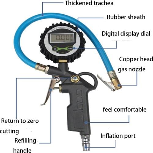 Car tires with digital pressure gauge for car truck air tire inflator hose gun type car pressure gauge air pressure gauge