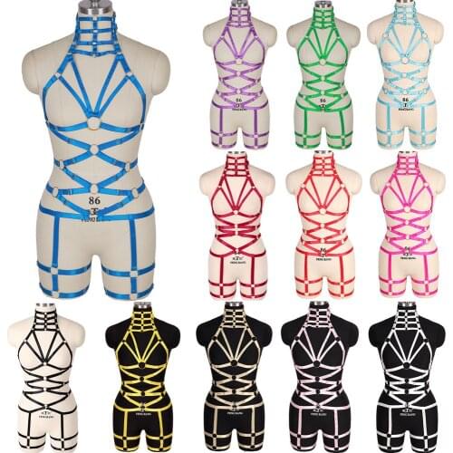 Bondage Erotic Sexy Lingerie Set Womens Underwear Full Boby Harness Suspenders Hollow Fetish Rave Stockings Dance Wear Garter