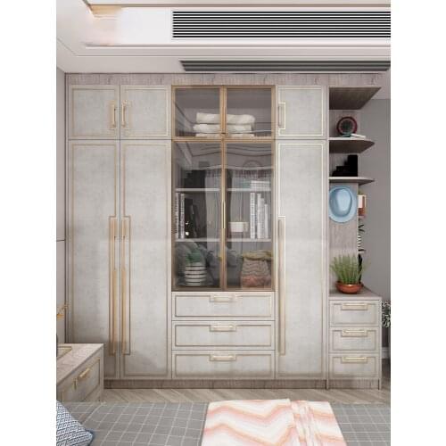 Whole wooden luxury wardrobe bedroom storage glass door small apartment wardrobe customization