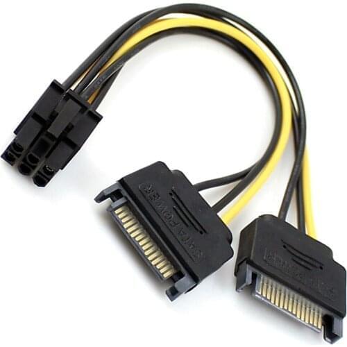 ChenyangCY Dual two SATA 15 Pin Male M to PCI-e Express Card 6 Pin Female Graphics Video Card Power Cable 15cm