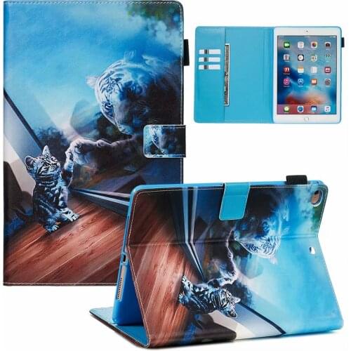 Coloured drawing PU Leather Stand Cover For IPad 9.7 Case 2017 2018 Air 2 1 Ipad 5 6 Funda Smart Tablet Protective Shell+pen