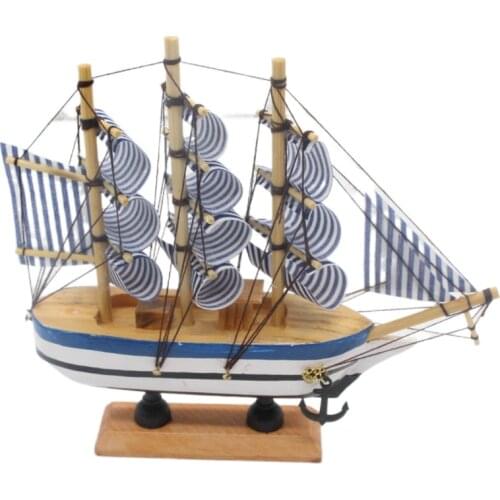 Mediterranean Style Wooden Sailing Ship Handmade Carved Model Boat Home wood Crafts Handicrafts Boat example room Decoration