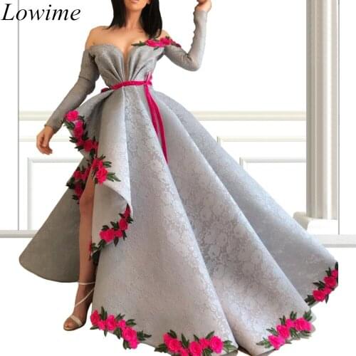 Plus Size Pregnant Gray Lace Celebrity Dresses Asymmetrical Formal Evening Dresses Long 2019 Arabic Prom Party Gowns Kaftan